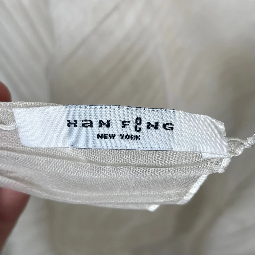 Han Feng Pleated Scarf Women White Accordion Crinkle Sheer Avant Garde Designer